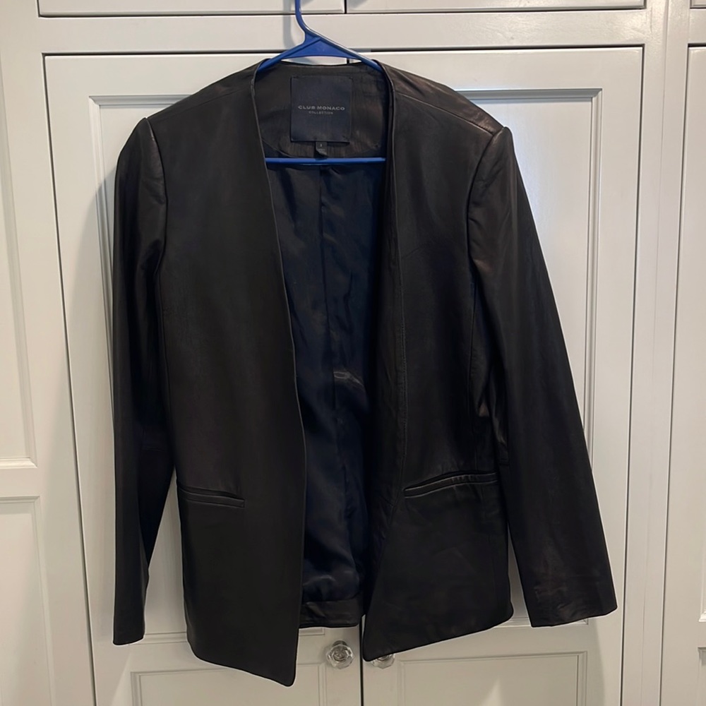 Club Monaco Leather Jacket Blazer Black 8